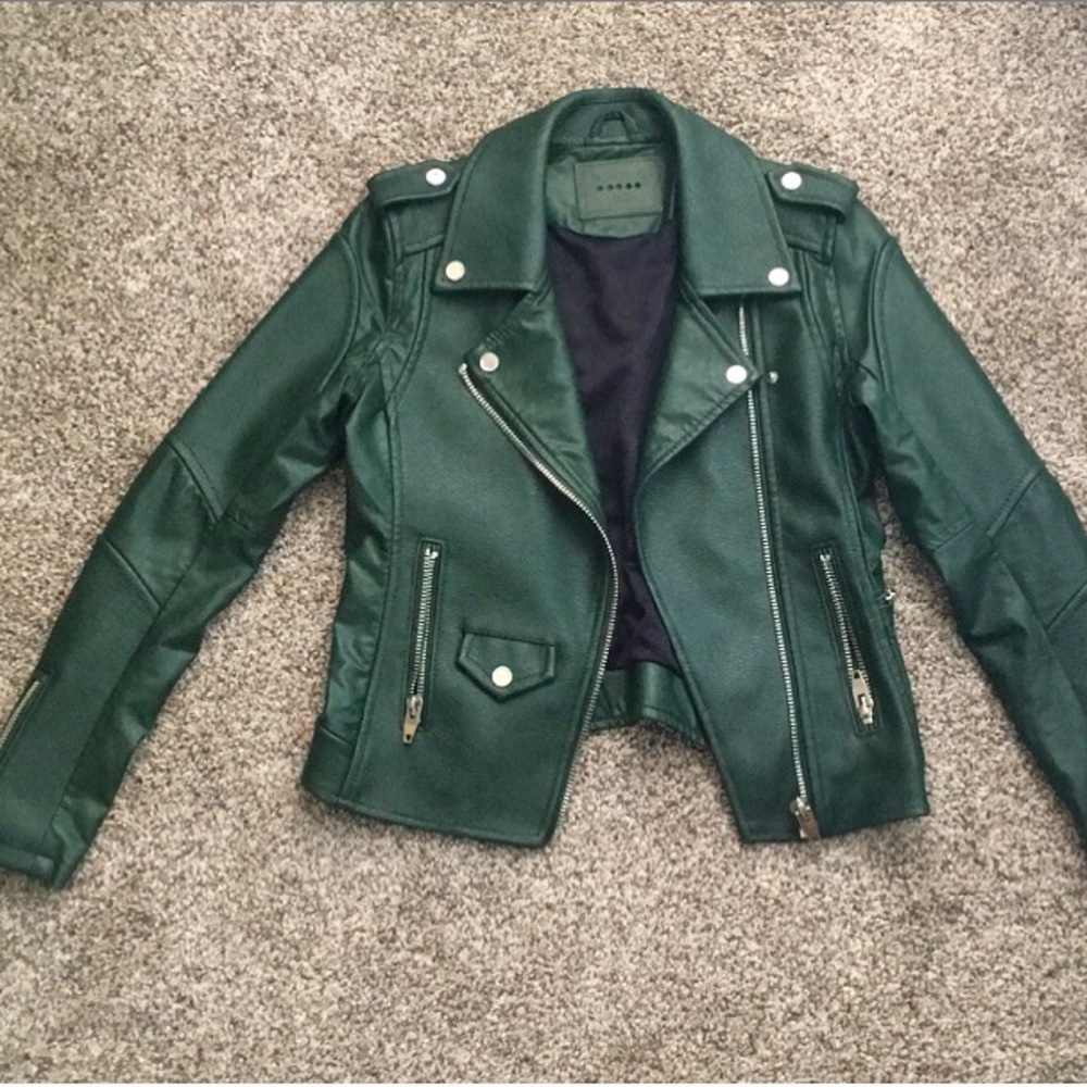 Forrest green faux leather moto jacket
